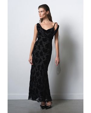French Connection Cowl Neck Floral Print Bias Cut Midi Dress - Black