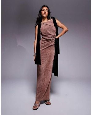 ASOS Square Neck Shimmer Maxi Dress With Oversized Velvet Ties - Multicolour