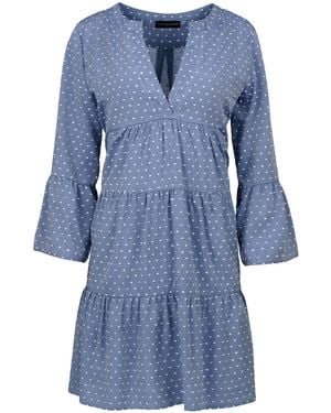 Conquista Denim Style Embroidered A Line Dress - Blue