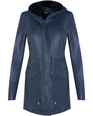 Infinity Leather Mid Length Hooded Parka Jacket-Oakengates - Blue