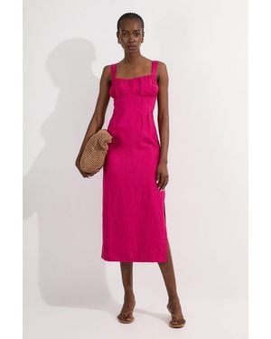 Karen Millen Viscose Linen Ruched Detail Strappy Woven Midi Dress - Pink