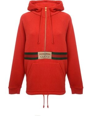 Gucci Net Sustain Appliqud Webbing Trimmed Organic Cotton Jersey Hoodie - Red