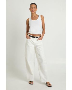 Boohoo Mid Waist Seam Detail Barrel Leg Jean - White