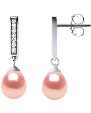 Diadema Earrings Dangle Freshwater Pearls 6-7Mm Pears Roses Jewellery 925 - Pink
