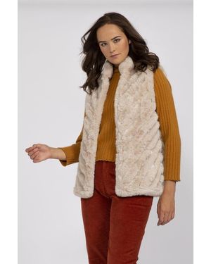 Jayley Faux Fur Suede Diagonal Stripe Gilet - Natural