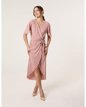 Blue Vanilla Plisse Wrap Over Midi Dress - Pink