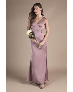 Coast Bow Back V Neck Satin Bridesmaid Dress - Pink