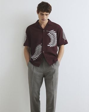 River Island Shirt Regular Fit Leaf Embroidered Graphic - Grey