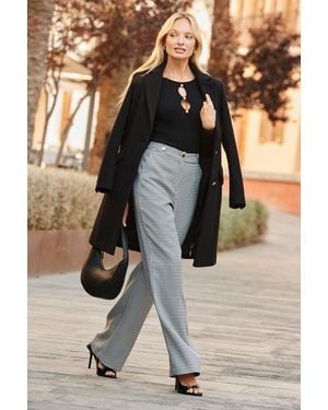 Sosandar Houndstooth Print Wide Leg Trousers - Black