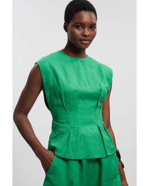 Karen Millen Viscose Linen Pintuck Woven Top - Green