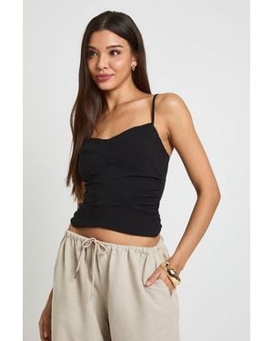 Boohoo Bengaline Ruched Side Strappy Corset Top - Black