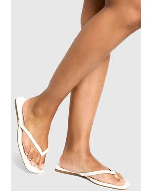 Boohoo Square Toe Flip Flops - White