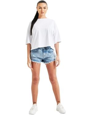 SIKSILK Ladies Branded Crop T-Shirt Cotton - Blue