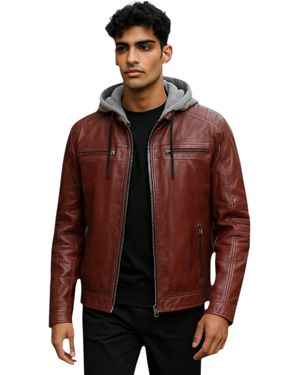 Infinity Leather Ox Hooded Burgundy Biker Lamb Jacket - Red