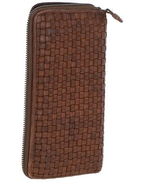 Ashwood Leather Vintage Woven Zip Around Large 10 Card Coin Note Purse - Brown