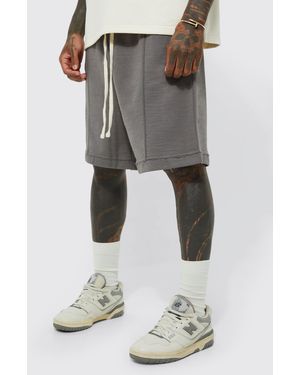BoohooMAN Oversized Drop Crotch Rib Hem Loopback Short - Grey