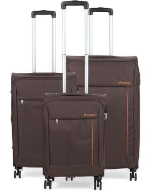 Infinity Leather Lightweight Soft Casing Suitcases 8 Wheel Luggage Travel Set - Brown