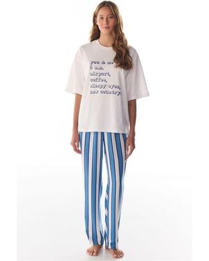 Penti Vacation Slogan Printed Short Sleeve T-Shirt Pyjama Top - Blue