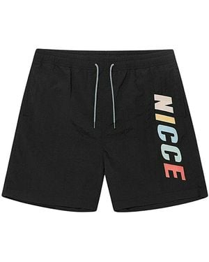 Nicce London Graphic Logo Stretch Waist Myriad Swim Shorts 211 1 06 17 0242 - Black