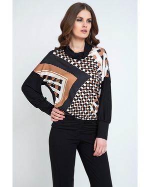 Conquista Geometric Print Batwing Top - Natural