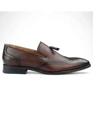 Infinity Leather Tassel Moccasin Loafers Smart Slip-On Dress Shoes Faux Leather - Brown