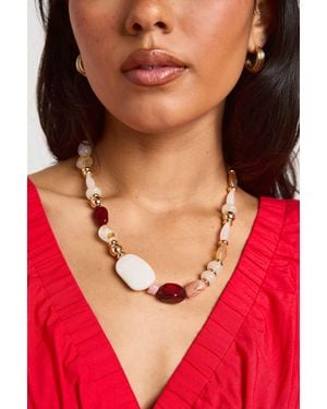 Boohoo Resin Stone Detail Necklace - Red