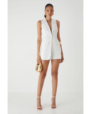 MissPap Linen Look Tailored Blazer Playsuit - White