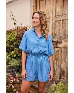 Mountain Warehouse 'Olivia' Playsuit With Elastic Waistband Comfy Jumpsuit Lyocell - Blue