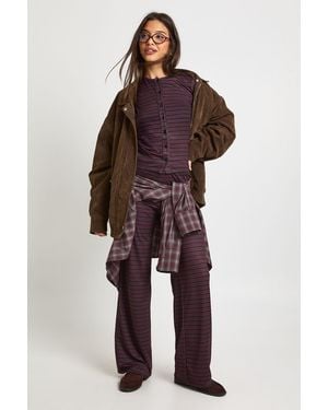 Boohoo Stripe Button Through Long Sleeve Top & Trouser Co Ord - Red