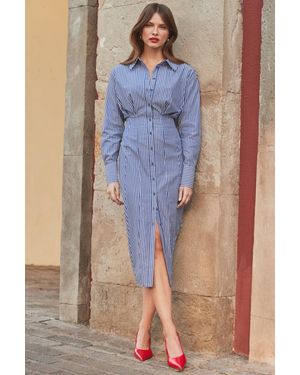 Sosandar Stripe Midi Shirt Dress Cotton - Blue
