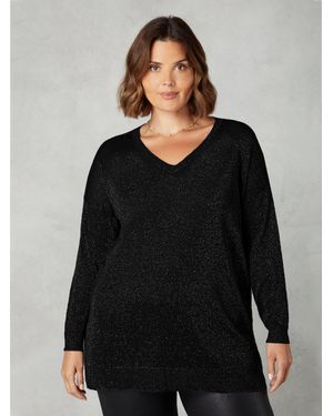 Live Unlimited Fine Knit Sparkle V-Neck Jumper - Black