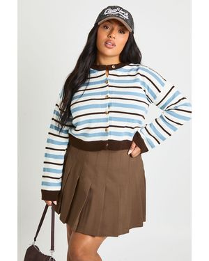 Boohoo Plus Stripe Crew Neck Cardigan - Blue