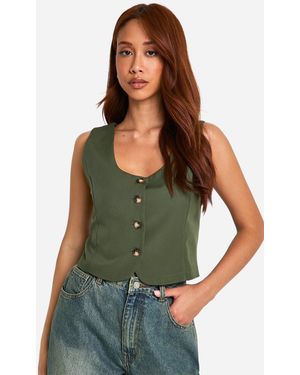 Boohoo Square Neck Crop Waistcoat - Green