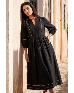 Roman Ric Rac Collared Midi Dress - Black