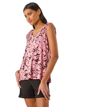 Roman Printed Tie Shoulder Vest Top - Red