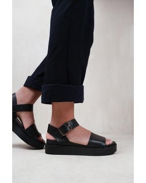 Where's That From 'Phoenix' Extra Wide Fit Classic Flat Sandals With Strap And Buckle Detail - Black
