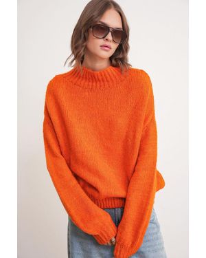 MixRay Relaxed Fit Crew Neck Thick Knit Jumper - Orange