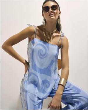River Island Abstract Palm Print Cami Top Viscose - Blue