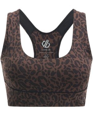 Dare 2b Ladies Influential Leopard Print Sports Bra (Hot Fudge) - Black