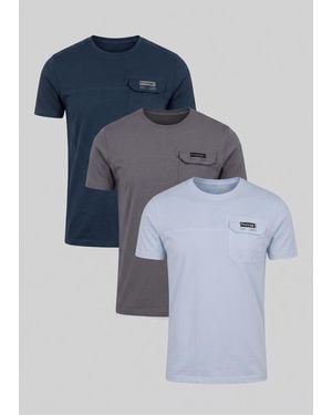 Firetrap Multi 3 Pack Regular Fit Cotton Pocket Tees - Blue