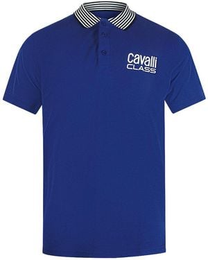 Roberto Cavalli Striped Collar Iris Polo Shirt Cotton - Blue