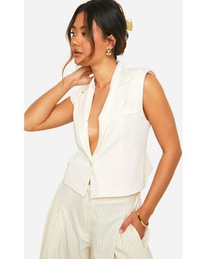 Boohoo Boxy Cropped Longline Waistcoat - White
