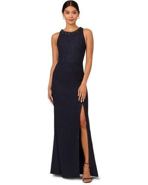 Adrianna Papell Glitter Boucle Stretch Gown - Blue
