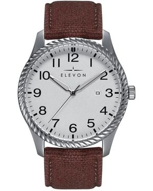 Elevon Watches Crosswind Canvas-Overlaid Leather-Band Watch W/ Date - Metallic