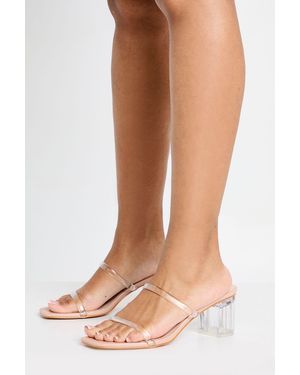 Boohoo Wide Fit Clear Low Block Heeled Mules - Natural