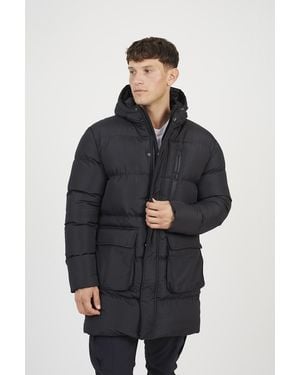 Brave Soul Longline Hooded Padded Jacket - Blue