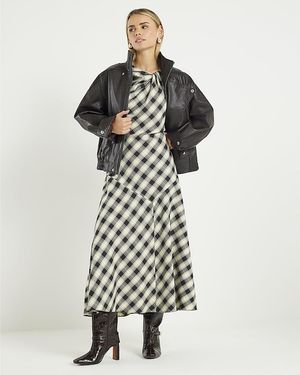 River Island Maxi Dress Petite Cream Check Print Knot - White
