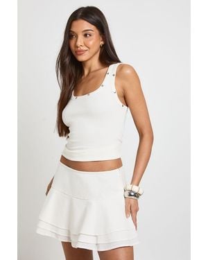 Boohoo Linen Look Double Layer Mini Skirt - White