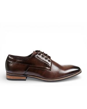 Infinity Leather Classic Plain Toe Lace-Up Derby Brogue Formal Shoes - Brown