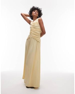 TOPSHOP Drop Waist Ruched Maxi Dress - White